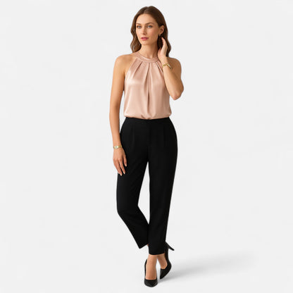 Lorraine | Women’s Elegant Pleated Front Draped Satin Tanks