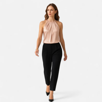 Lorraine | Women’s Elegant Pleated Front Draped Satin Tanks