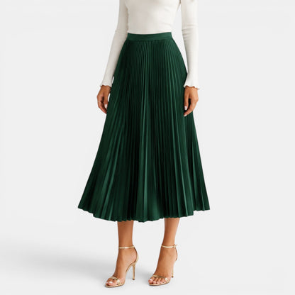 Elegant Pleated Midi Skirt for Women with High Waist A Line Flowing Style