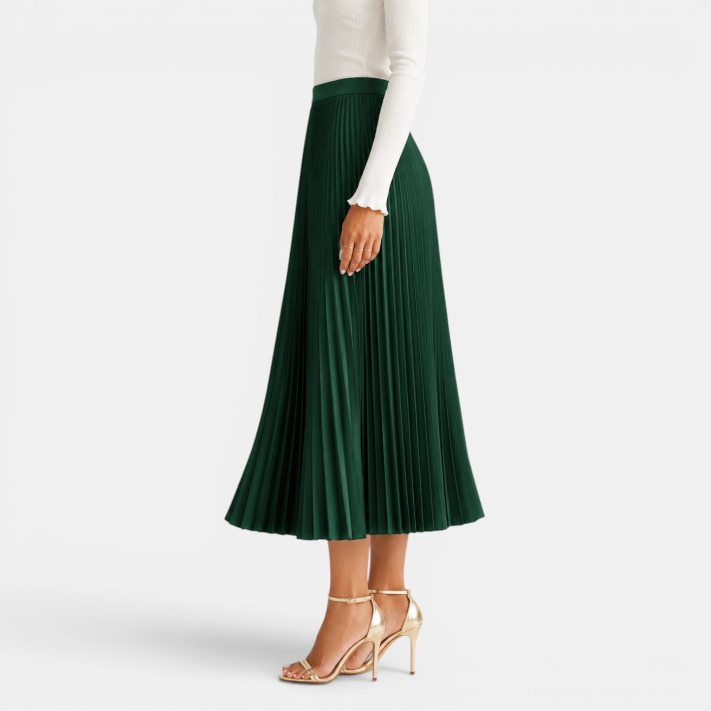Elegant Pleated Midi Skirt for Women with High Waist A Line Flowing Style