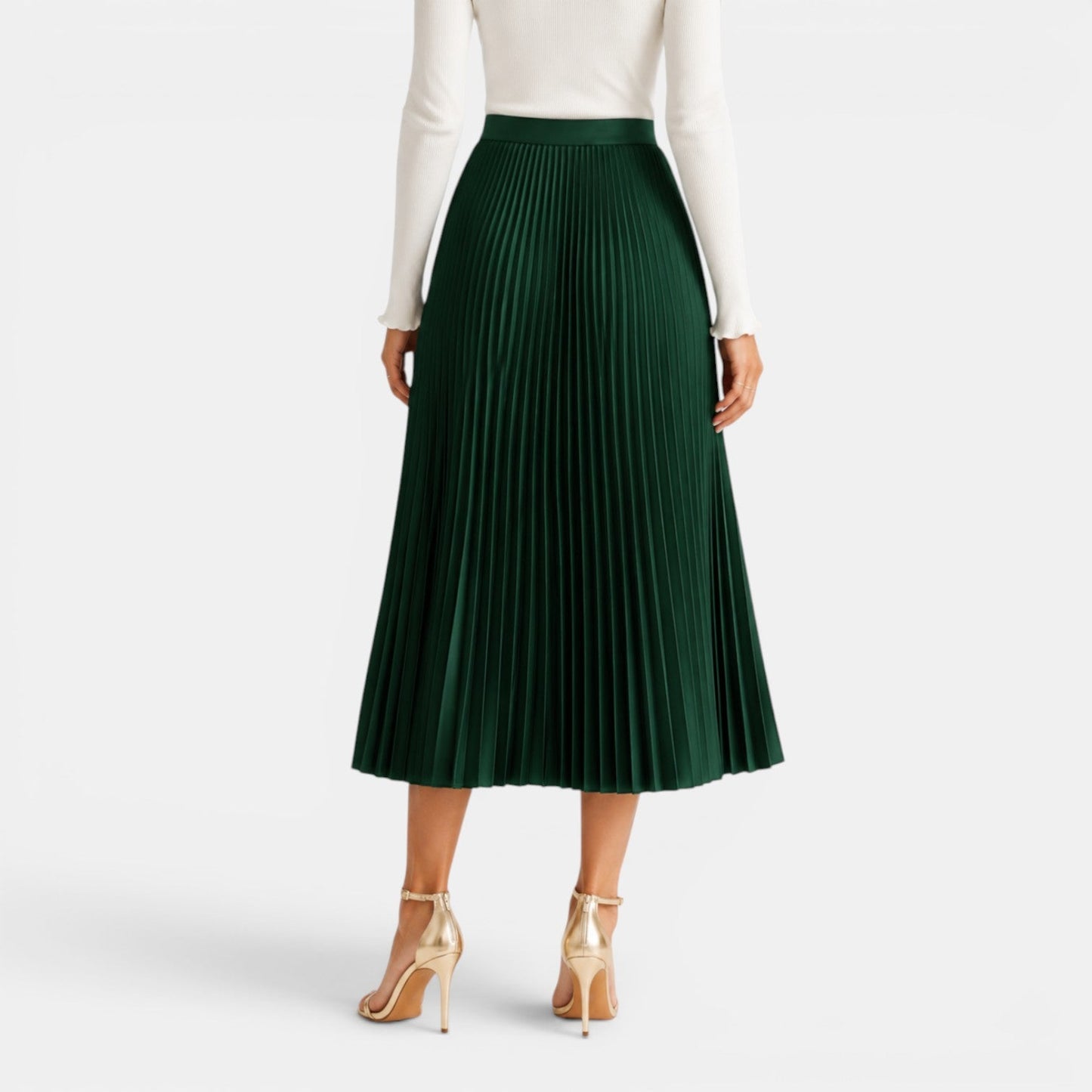 Elegant Pleated Midi Skirt for Women with High Waist A Line Flowing Style
