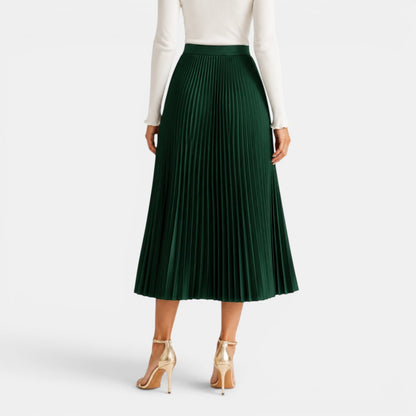 Elegant Pleated Midi Skirt for Women with High Waist A Line Flowing Style