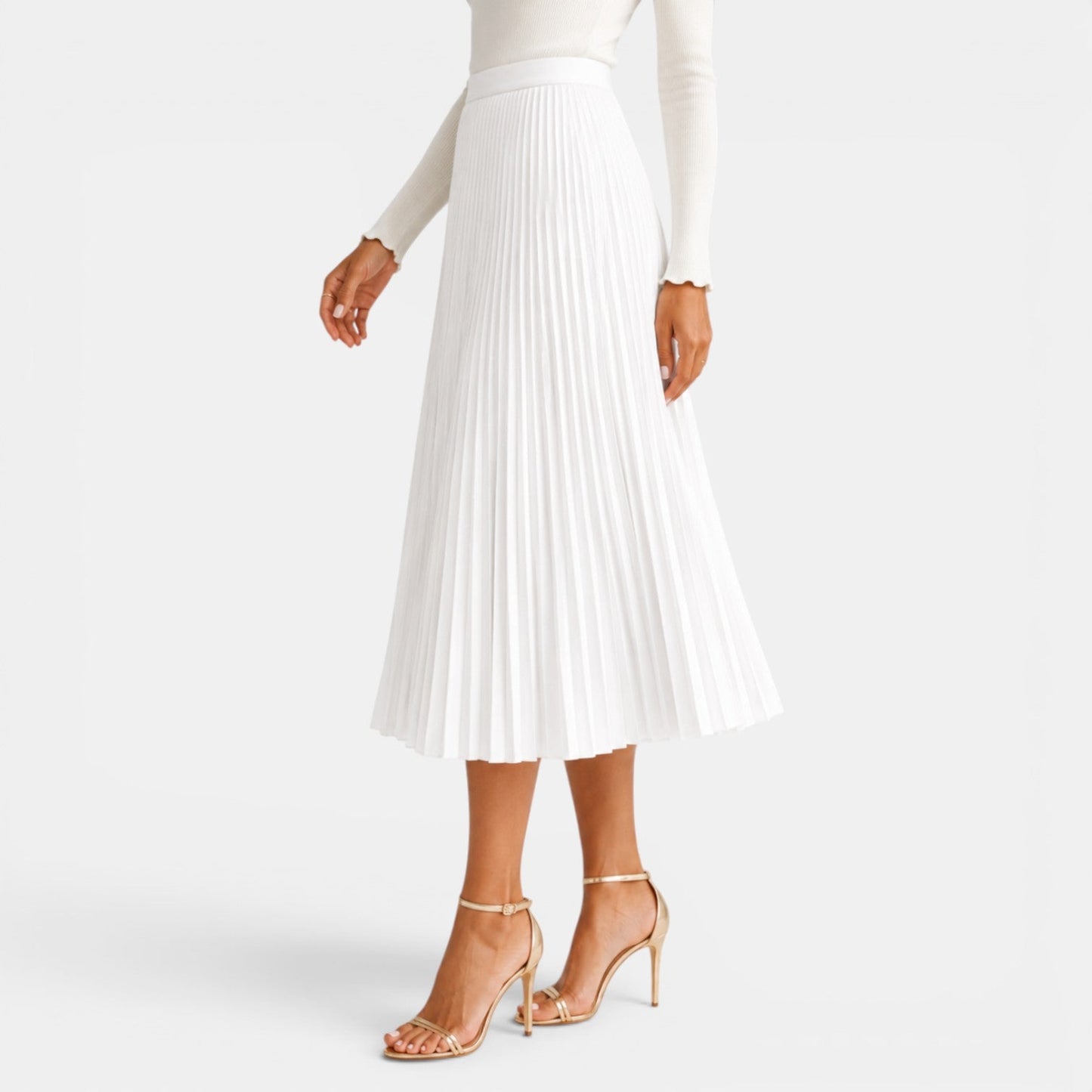 Elegant Pleated Midi Skirt for Women with High Waist A Line Flowing Style