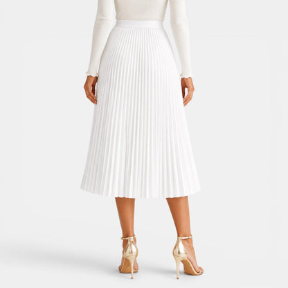 Elegant Pleated Midi Skirt for Women with High Waist A Line Flowing Style