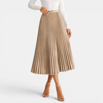 Elegant Pleated Midi Skirt for Women with High Waist A Line Flowing Style