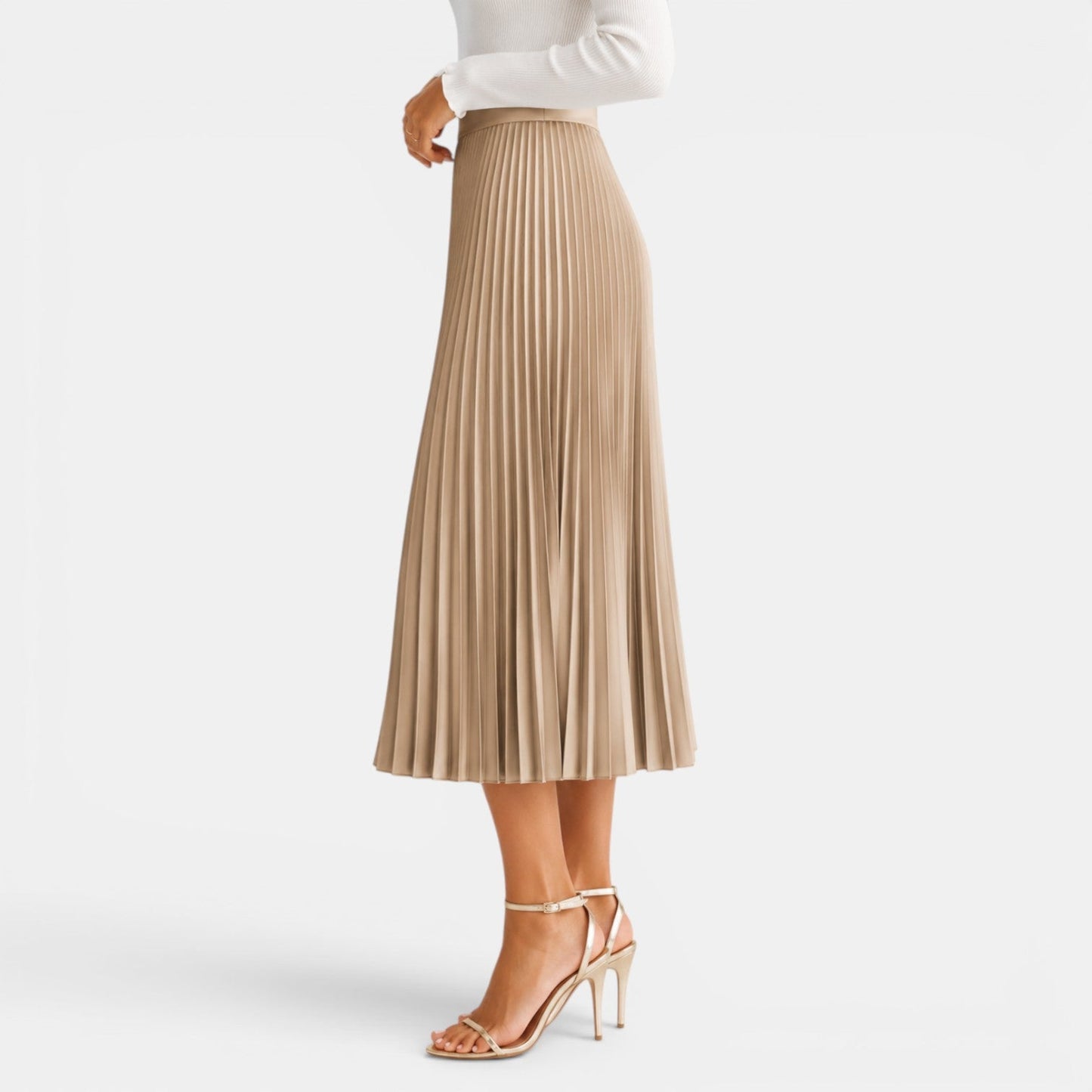 Elegant Pleated Midi Skirt for Women with High Waist A Line Flowing Style