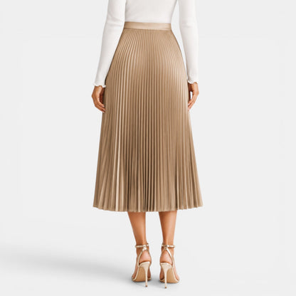 Elegant Pleated Midi Skirt for Women with High Waist A Line Flowing Style
