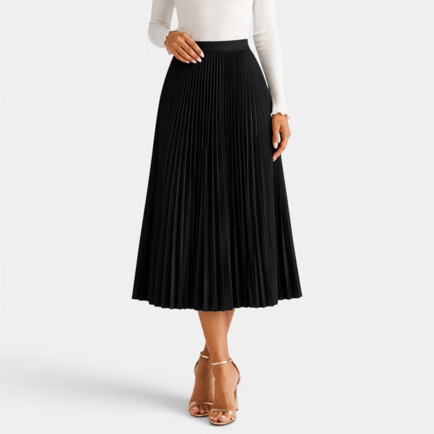 Elegant Pleated Midi Skirt for Women with High Waist A Line Flowing Style