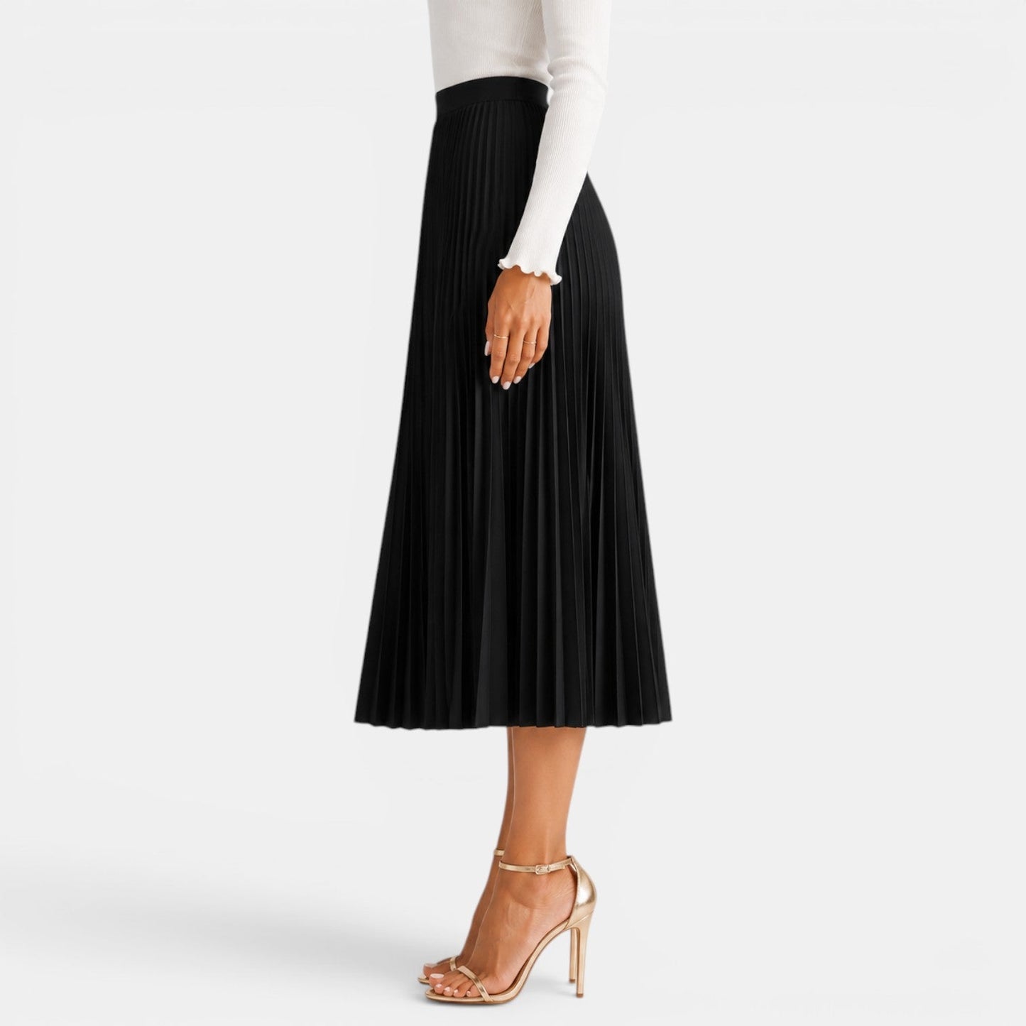 Elegant Pleated Midi Skirt for Women with High Waist A Line Flowing Style