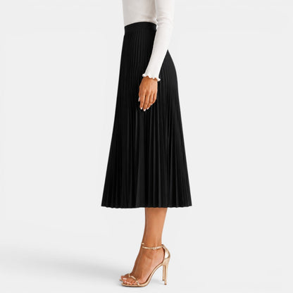 Elegant Pleated Midi Skirt for Women with High Waist A Line Flowing Style