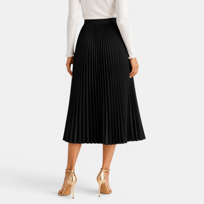 Elegant Pleated Midi Skirt for Women with High Waist A Line Flowing Style