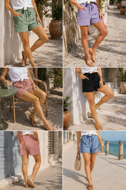 Effortless Textured Gauze Shorts for Women with High Waist Drawstring Relaxed Casual Style