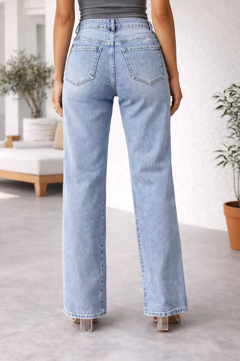 Effortless Light Blue Wide Leg Jeans for Women with High Waisted Seam Detail Relaxed Casual Style