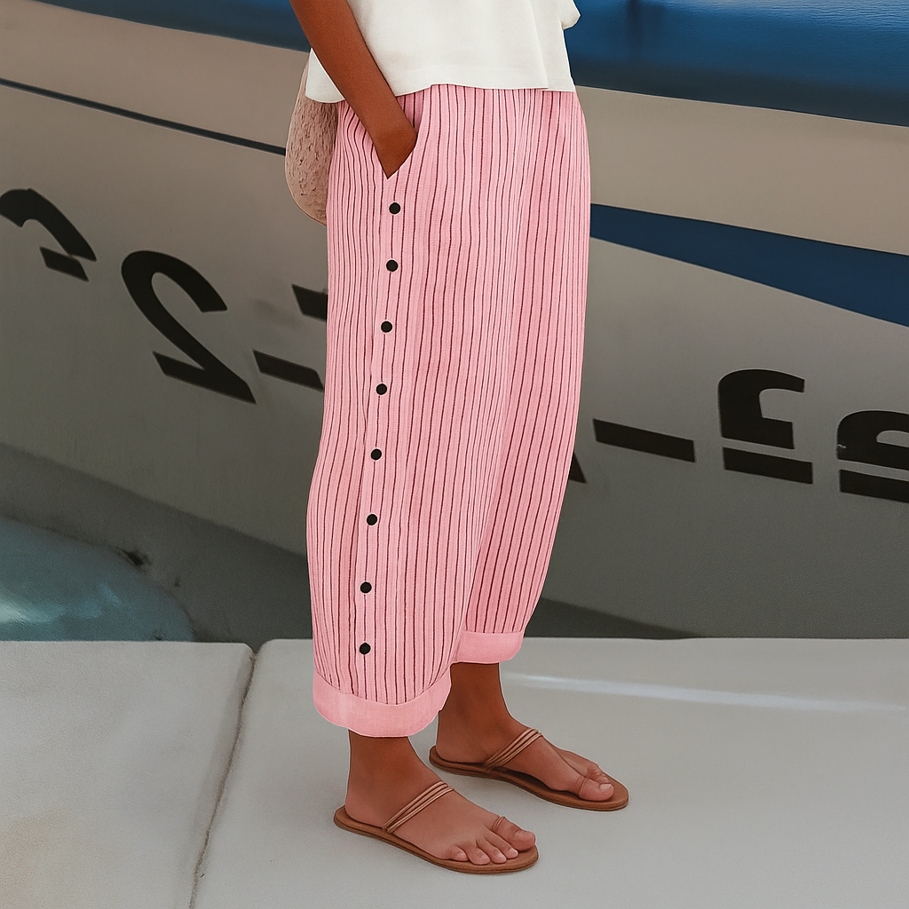 Effortless Striped Wide Leg Pants for Women with High Waist Drawstring Flowing Casual Style
