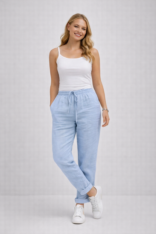 Effortless Linen Pants for Women with High Waist Drawstring Cuffed Hem Relaxed Casual Style