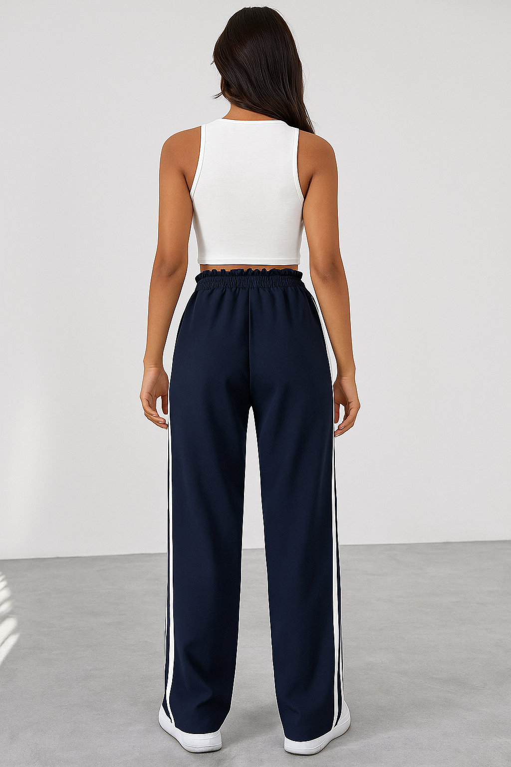 Effortless Striped Wide Leg Pants for Women with High Waist Drawstring Relaxed Casual Style