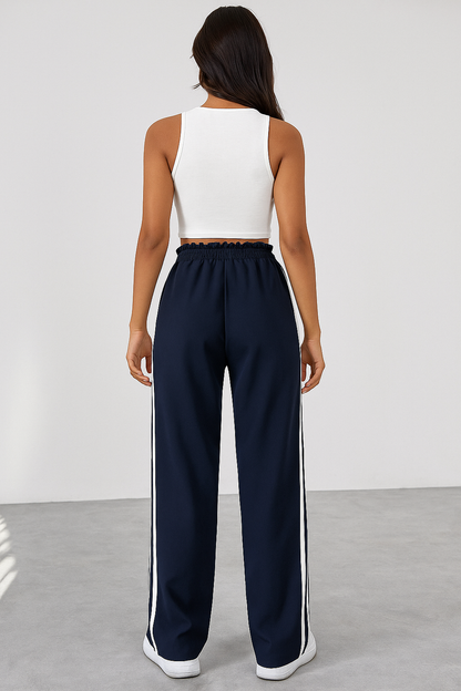Effortless Striped Wide Leg Pants for Women with High Waist Drawstring Relaxed Casual Style