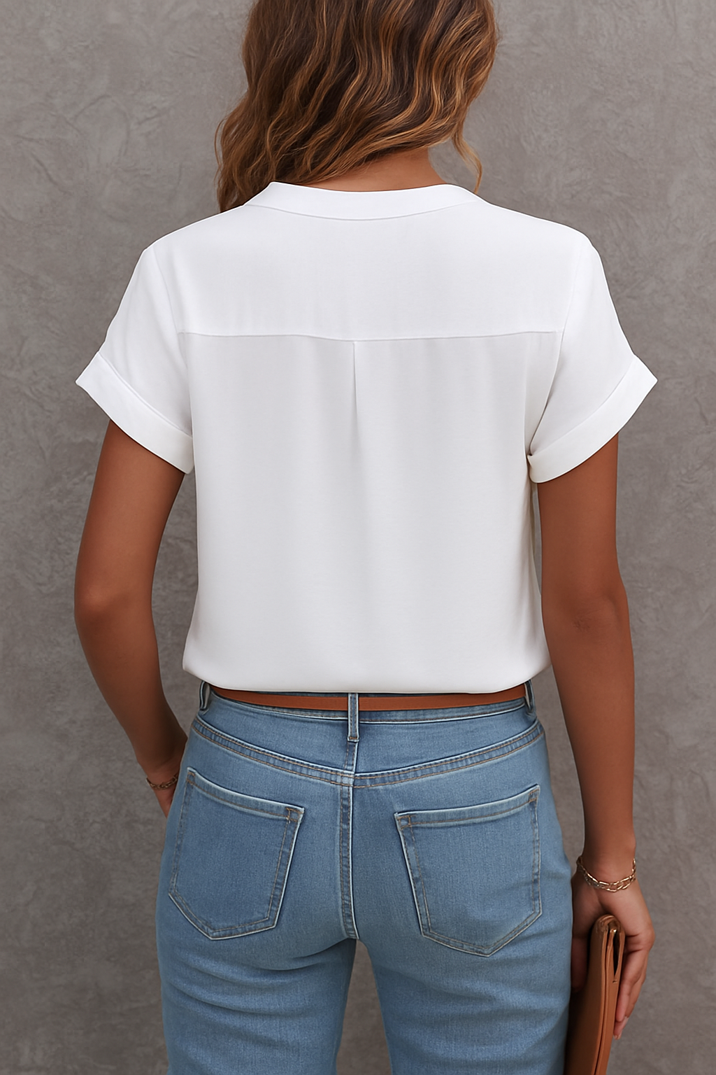 Effortless White Shirt for Women with V Neck Short Sleeve Button Front Relaxed Style