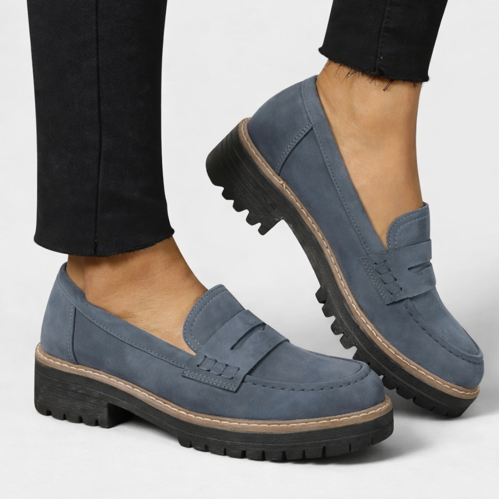 Comfortable Loafers for Women with Penny Strap Chunky Sole Slip On Style