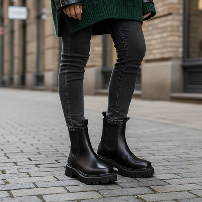 Sleek Chelsea Boots for Women with Round Toe Chunky Platform Sole Back Zipper Casual Style