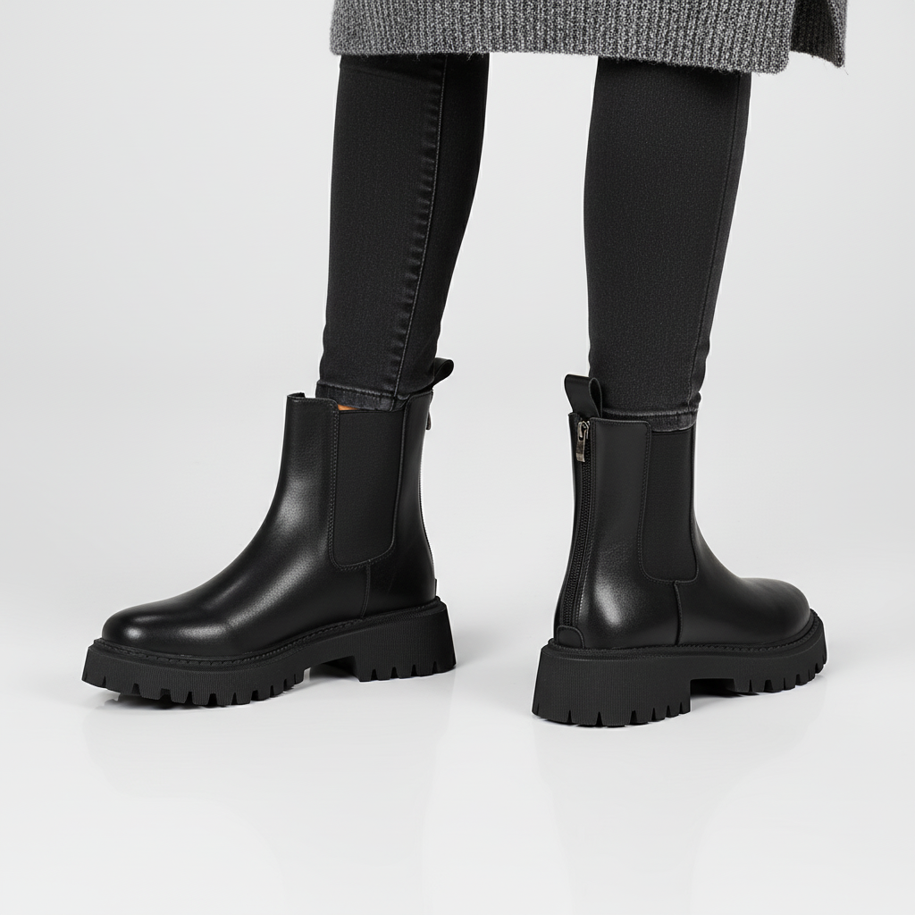 Sleek Chelsea Boots for Women with Round Toe Chunky Platform Sole Back Zipper Casual Style