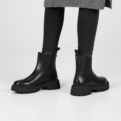 Sleek Chelsea Boots for Women with Round Toe Chunky Platform Sole Back Zipper Casual Style