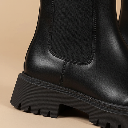 Sleek Chelsea Boots for Women with Round Toe Chunky Platform Sole Back Zipper Casual Style