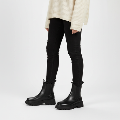 Sleek Chelsea Boots for Women with Round Toe Chunky Platform Sole Back Zipper Casual Style