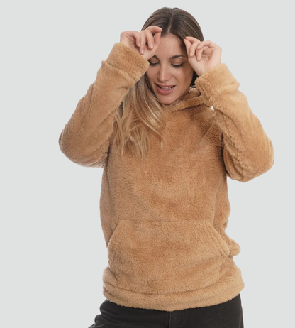 Comfortable Sherpa Hoodie for Women with Drawstring Hood Long Sleeve Kangaroo Pocket Oversized Style