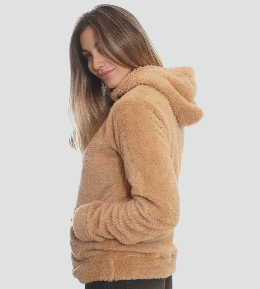 Comfortable Sherpa Hoodie for Women with Drawstring Hood Long Sleeve Kangaroo Pocket Oversized Style