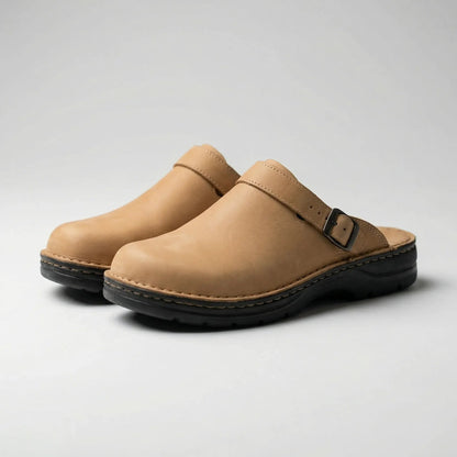 Comfortable Clogs for Men with Round Toe Slip On Buckle Strap Backless Mule Style