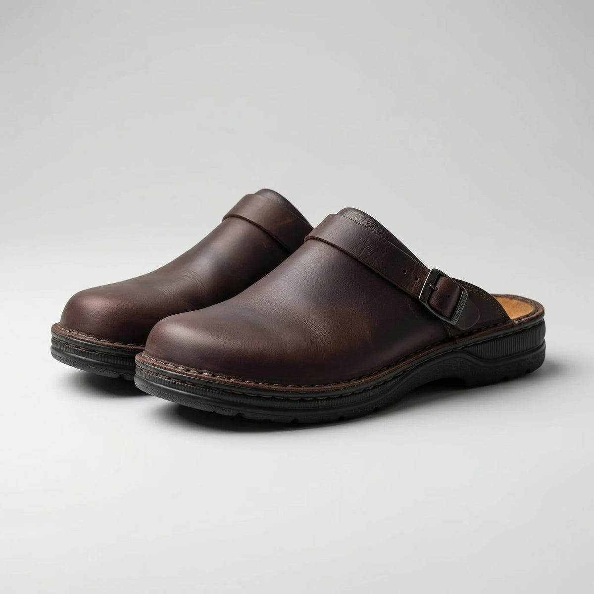 Comfortable Clogs for Men with Round Toe Slip On Buckle Strap Backless Mule Style