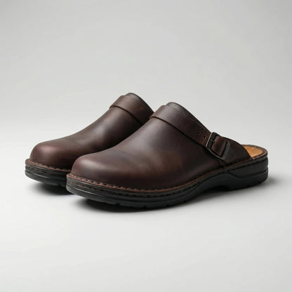 Comfortable Clogs for Men with Round Toe Slip On Buckle Strap Backless Mule Style