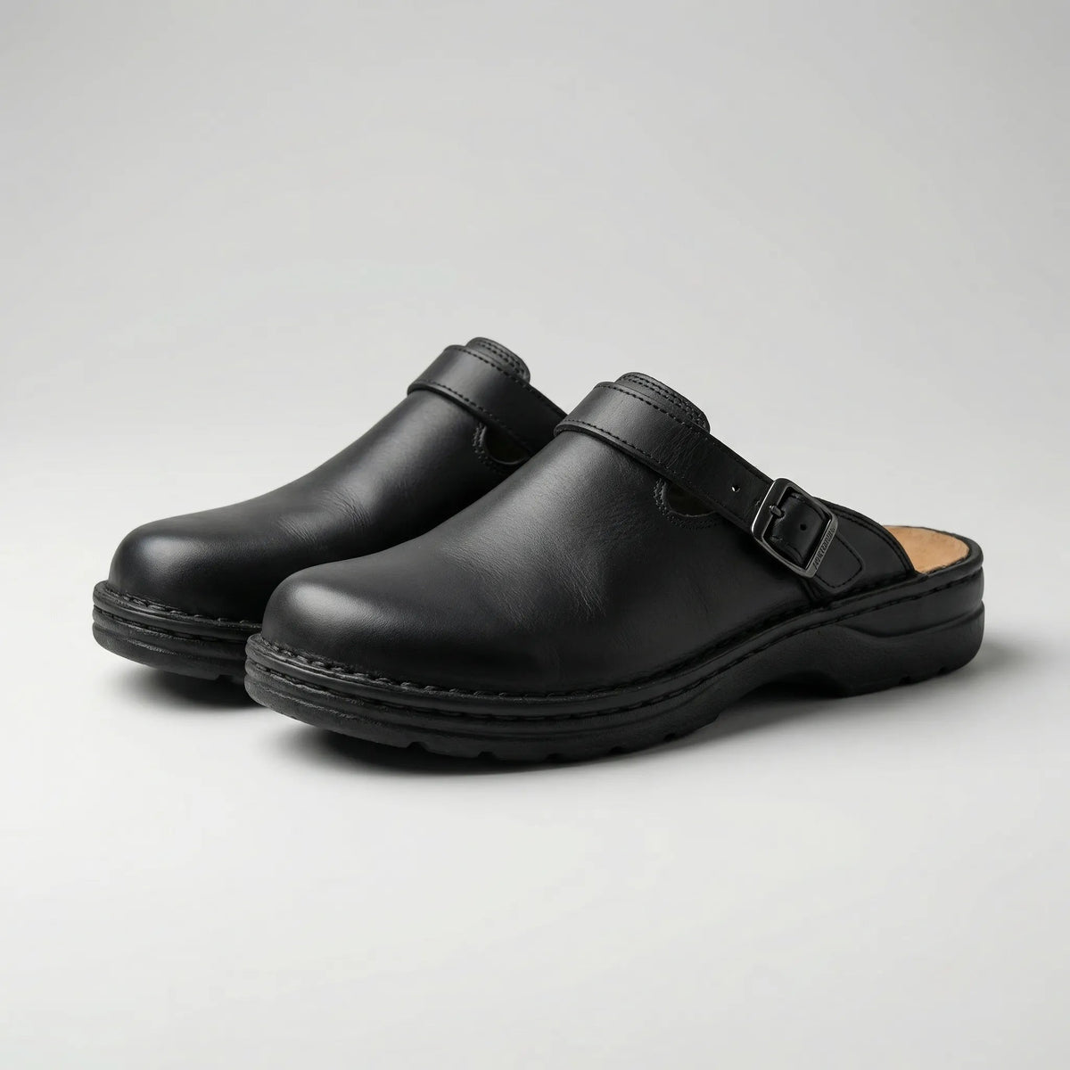 Comfortable Clogs for Men with Round Toe Slip On Buckle Strap Backless Mule Style