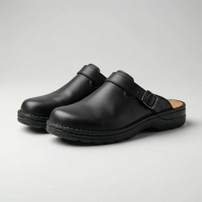 Comfortable Clogs for Men with Round Toe Slip On Buckle Strap Backless Mule Style
