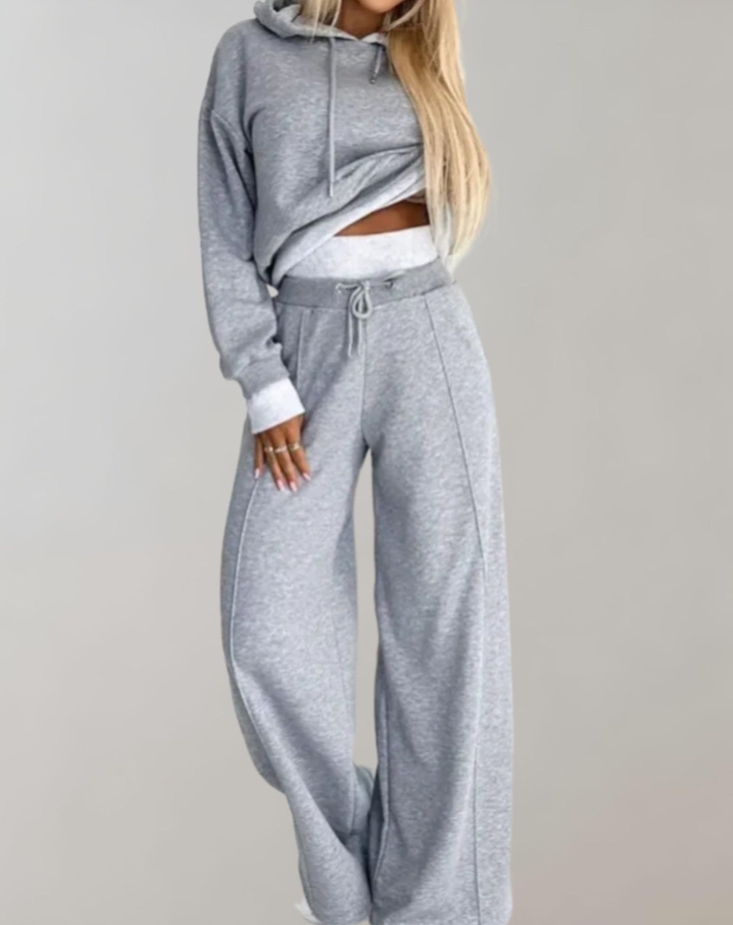Comfortable Oversized Hoodie Two Piece Set for Women with Drawstring Wide Leg Pant Relaxed Style