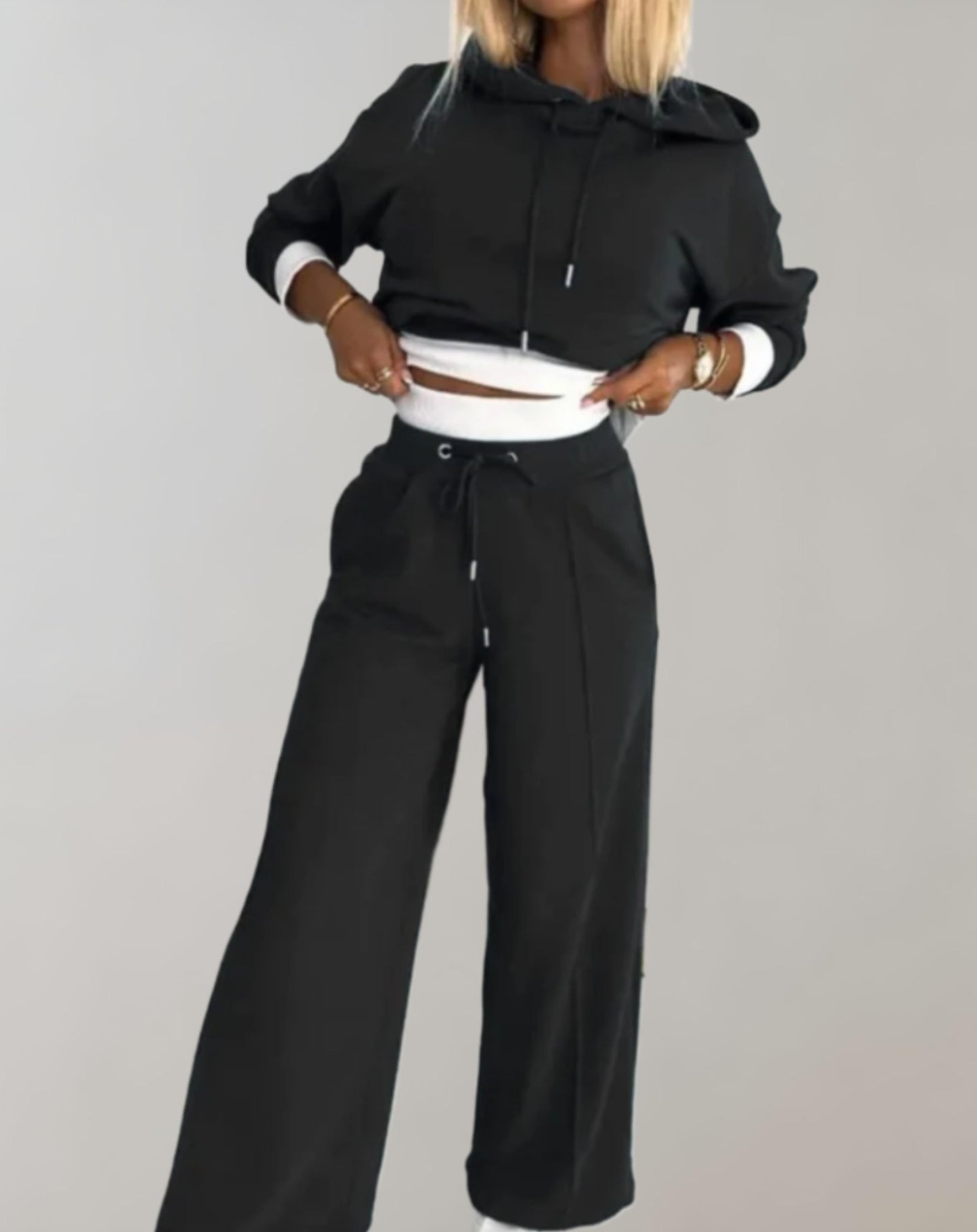 Comfortable Oversized Hoodie Two Piece Set for Women with Drawstring Wide Leg Pant Relaxed Style