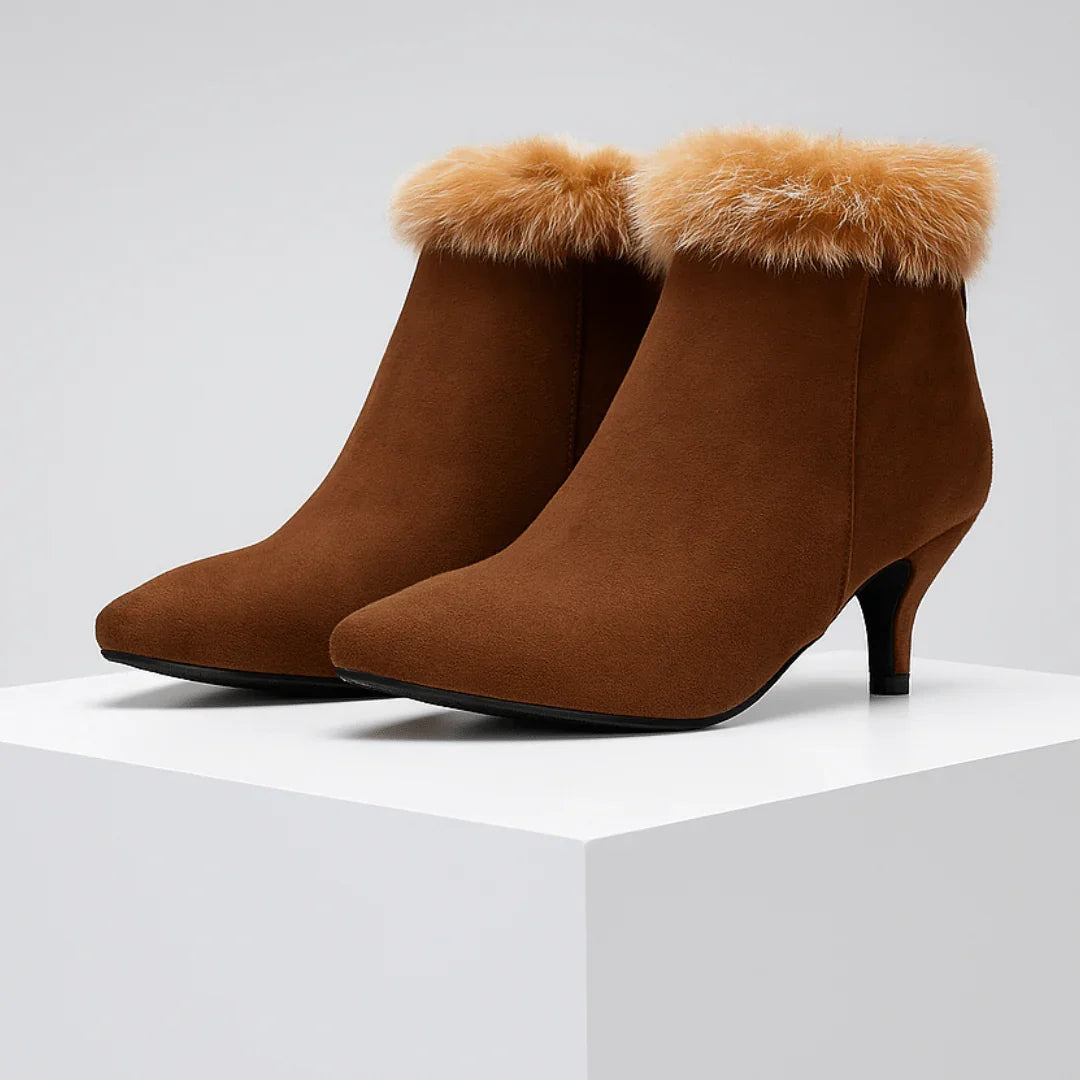 Chic Suede Fur Boots for Women with Pointed Toe Kitten Heel Cozy Winter Style