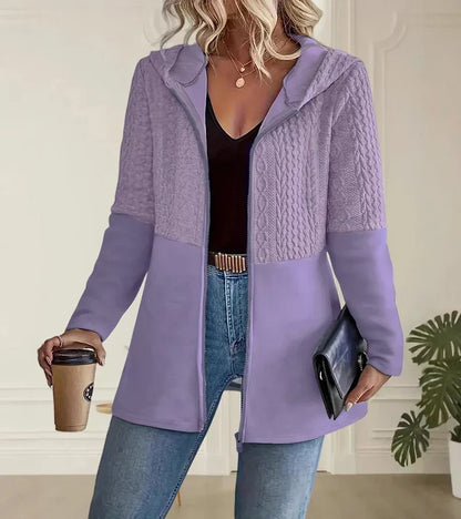 Effortless Cable Knit Cardigan for Women with Hooded Long Sleeve Zip Front Longline Relaxed Style