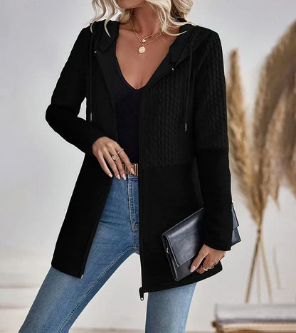 Effortless Cable Knit Cardigan for Women with Hooded Long Sleeve Zip Front Longline Relaxed Style