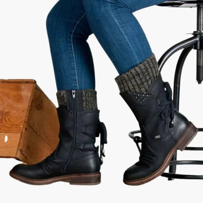 Effortless Suede Snowproof Boots for Women with Knit Cuff Lace Up Mid Calf Studded Style