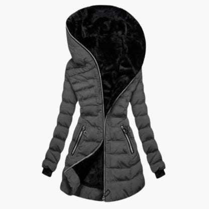Effortless Quilted Puffer Jacket for Women with Hooded Long Sleeve Faux Fur Lined Longline Winter Style