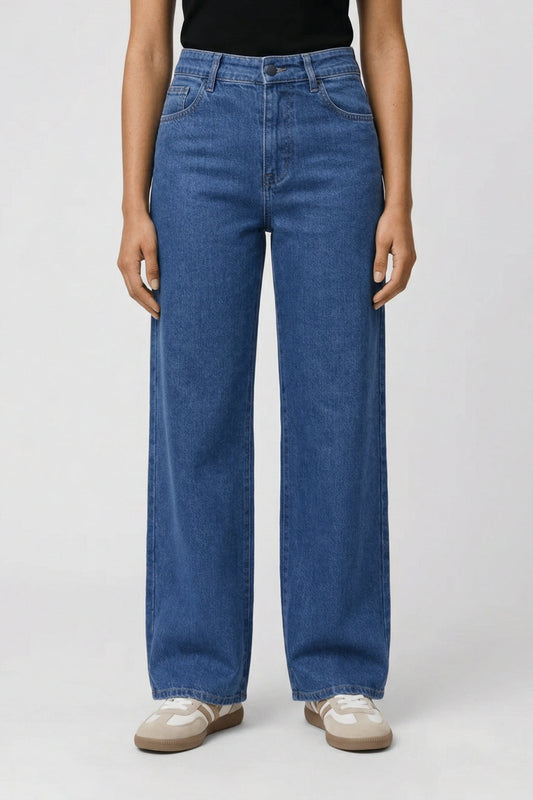 Effortless Blue Wide Leg Jeans for Women with High Waisted Relaxed Denim Casual Style