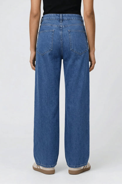 Effortless Blue Wide Leg Jeans for Women with High Waisted Relaxed Denim Casual Style