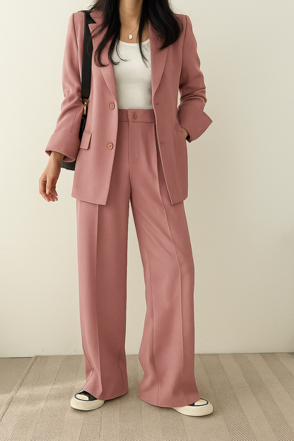 Elegant Tailored Women's Suit for Women with Notched Lapel Long Sleeve Wide Leg Two Piece Style