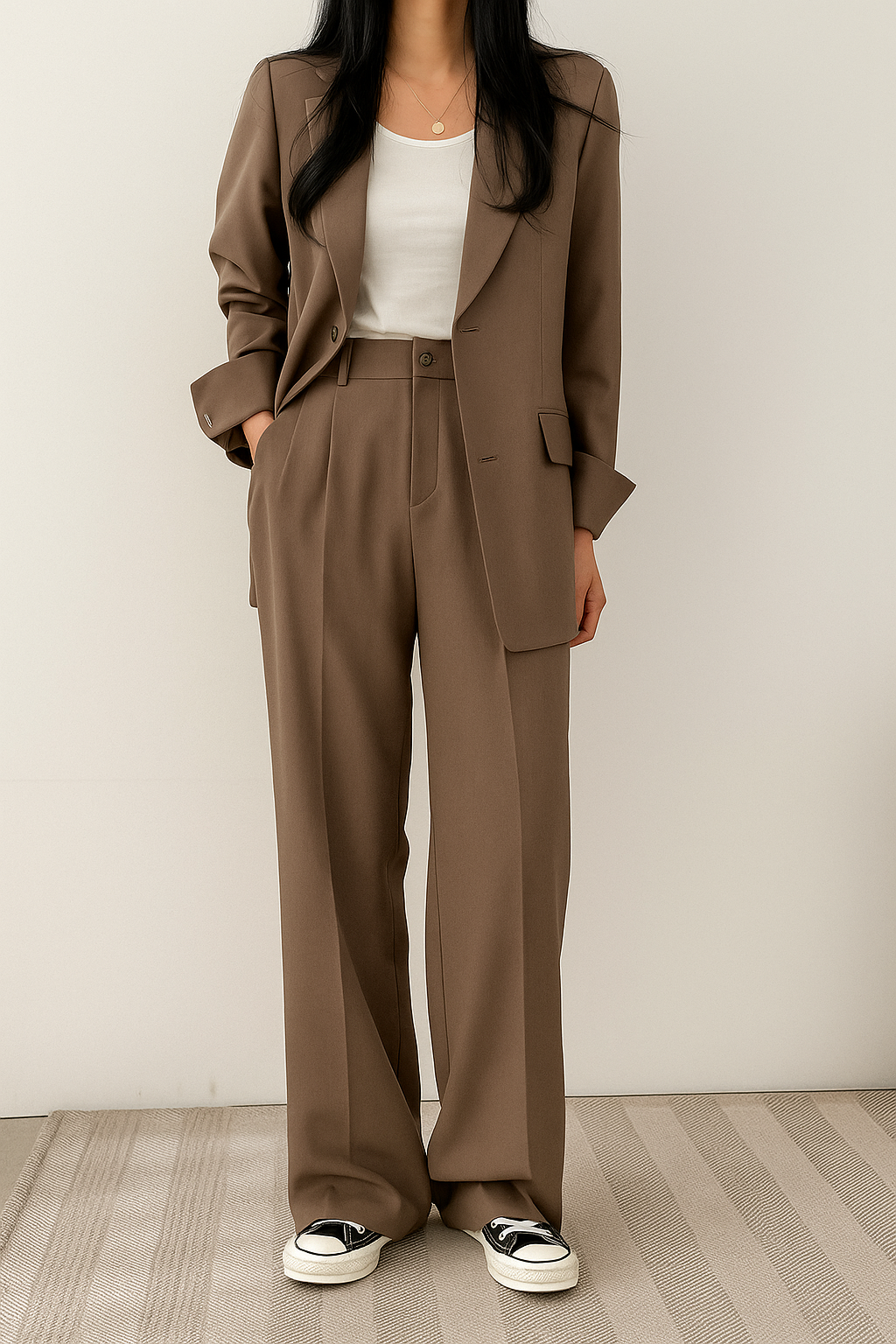Elegant Tailored Women's Suit for Women with Notched Lapel Long Sleeve Wide Leg Two Piece Style