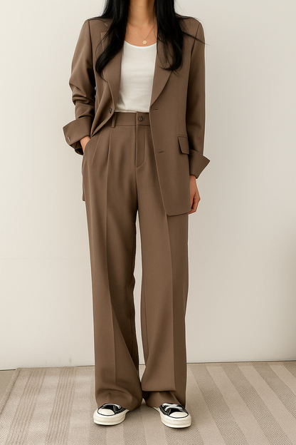 Elegant Tailored Women's Suit for Women with Notched Lapel Long Sleeve Wide Leg Two Piece Style