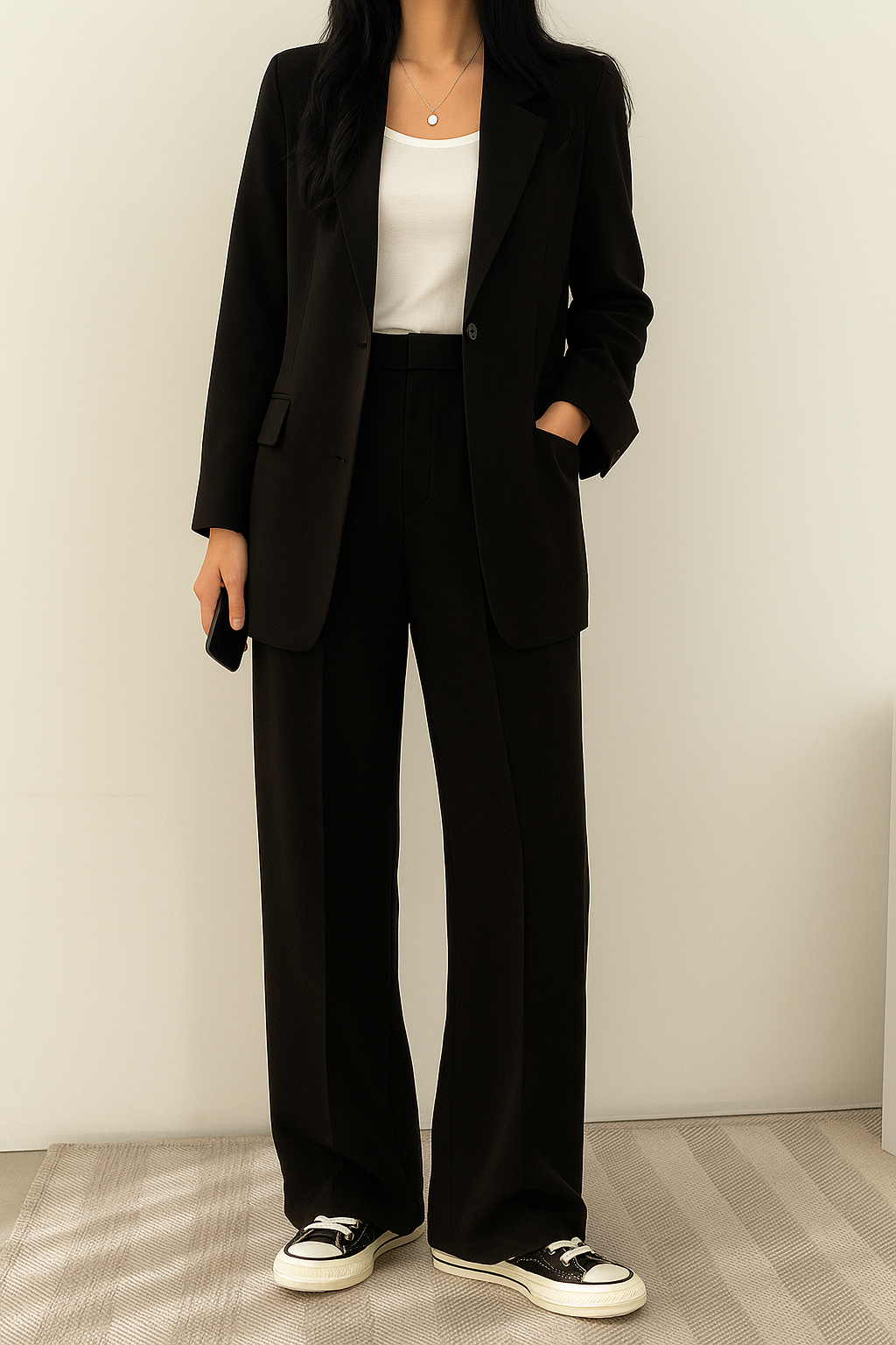 Elegant Tailored Women's Suit for Women with Notched Lapel Long Sleeve Wide Leg Two Piece Style