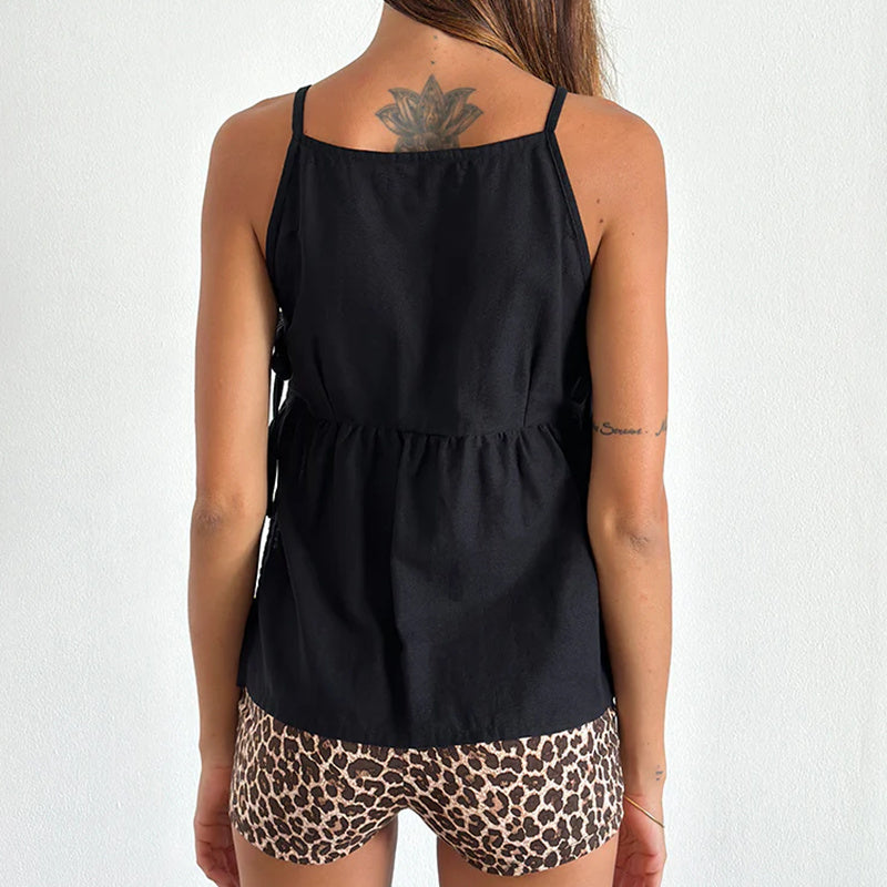Effortless Plaid Tank Top for Women with High Neck Sleeveless Tie Side Peplum Casual Style