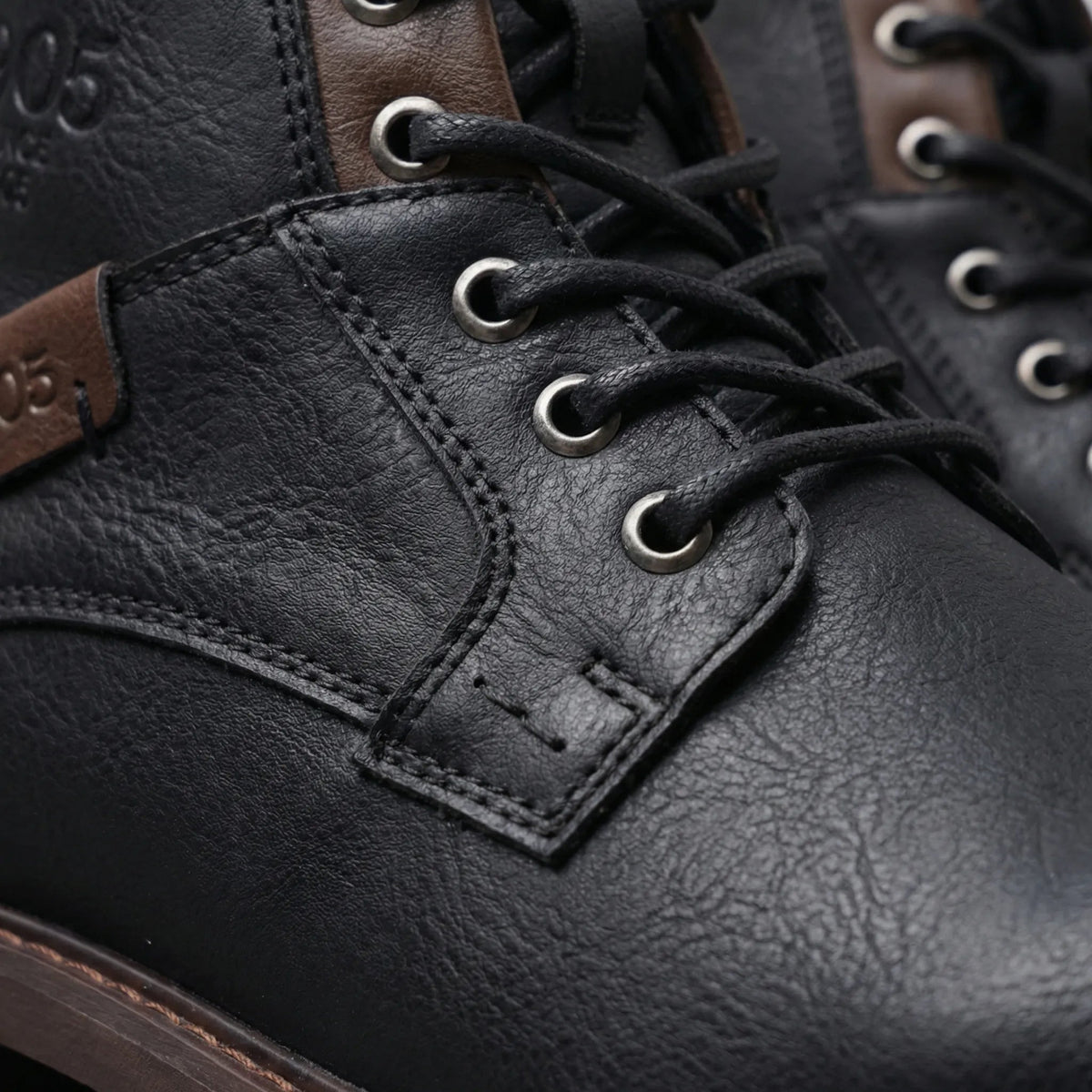 Stylish Ankle Boots for Men with Round Toe Lace Up Side Zip Lug Sole Combat Style